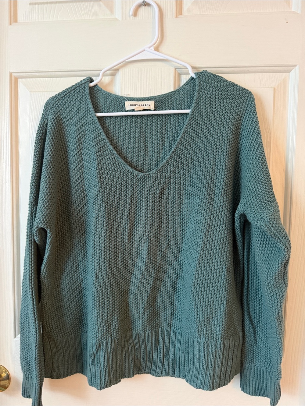 Lucky Brand Women's Teal Green V-Neck Knit Sweater